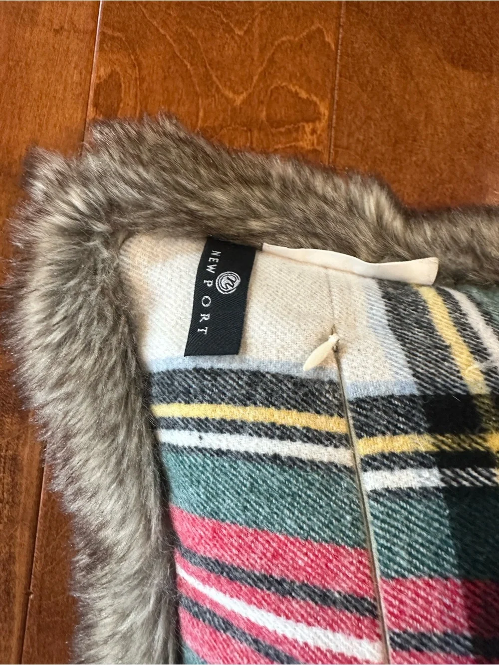 Newport Plaid Holiday Pillow with Faux Fur Trim - Red, Green, Cream, Gray